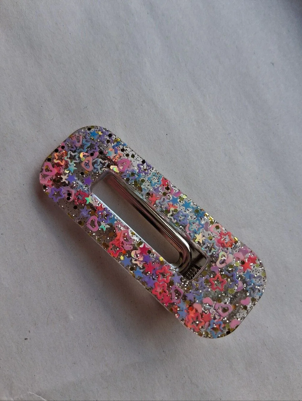 5/$25 Hand Crafted pink purple glitter star heart resin hair clip